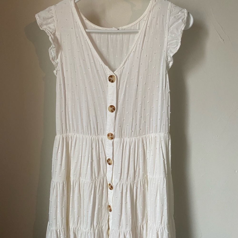 Cute ivory Swiss dot button down dress